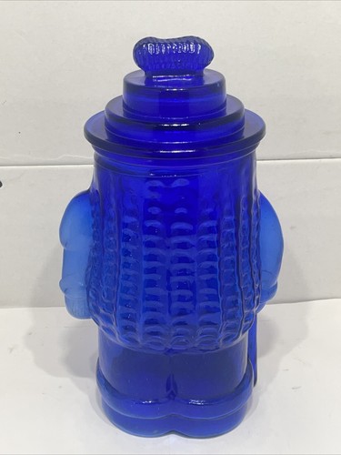 Vtg Cobalt Blue Glass Jar Planters Peanut Cookie Man - Picture 3 of 6