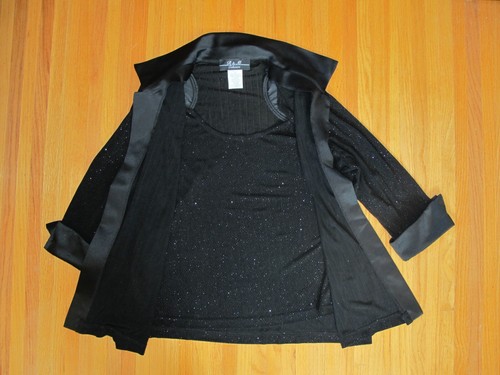 Vintage R&M Collection Women's XL Black Sparkly Open Jacket w/Built in Tank - Picture 2 of 8