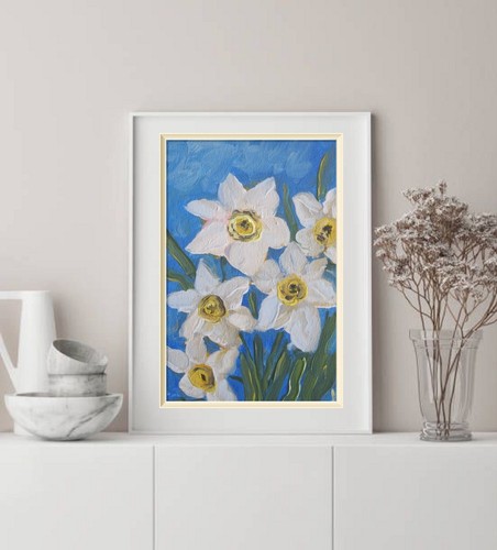 daffodils original oil painting, daffodil bouquet wall art, flower oil painting - Picture 4 of 18