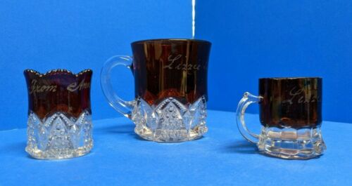 Antique souvenir ruby red flash glass 1907 cup/mug, toothpick holder, mini mug - Picture 3 of 12