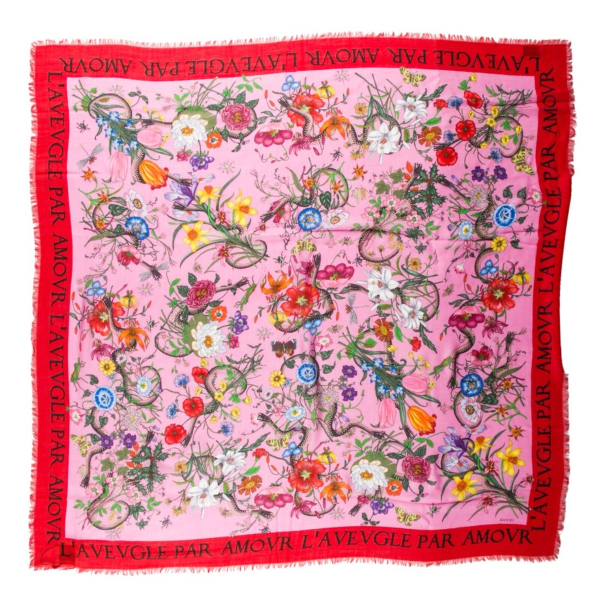 Gucci マフラー L' Aveugle Par Amour スカーフ GUCCI L'AVEUGLE PAR AMOUR SNAKE FLORA PRINT SILK WOOL 