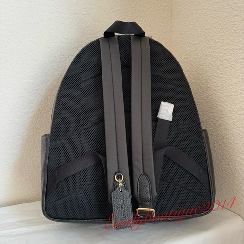 Mochila de cancha grande Coach 5669 nueva con etiquetas de cuero granulado en bolso negro con cremallera - Imagen 10 de 14