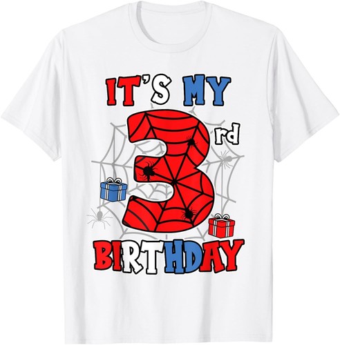 It's My 3rd Birthday Spider Theme Party 3 Year Old Boys Kids T-Shirt Hoodie - Picture 7 of 17