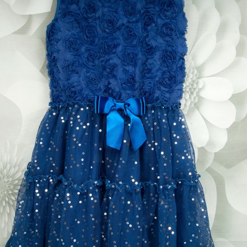 Betsey Johnson Girls Youth Designer Rose Tutu Dress Size 8 Sequins Royal Blue - Picture 6 of 11