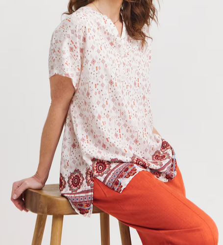 JULIPA LADIES WHITE PRINT NOTCH NECK TUNIC TOP NEW (ref 393) SALE - 第 1/4 張圖片