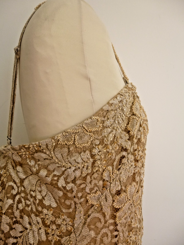 Phase Eight Dress Size 18 Gold Long Lace Bead Strappy Maxi Art Deco 1920s Style - Picture 9 of 12