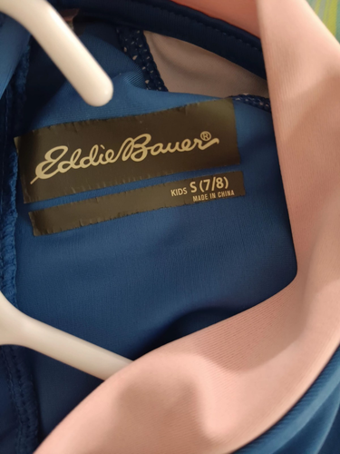 EDDIE BAUER GIRLS SWIM TOP ONLY SHORT SLEEVES FLORAL ZIPPER SIZE 7/8 - Picture 2 of 2