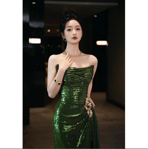 Women's Pretty Sequin Strapless Slit Mermaid Evening Dress Cocktail Prom a343 - Picture 2 of 7