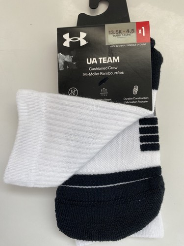 Under Armour UA Team Cushioned Crew Socks Youth Size 13.5K-4.5 White - New - Picture 5 of 5