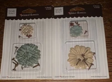 Lot Of 2 Heidi Grace designs ~ Glittery & Painted Green & Ivory Flowers W/ Brads