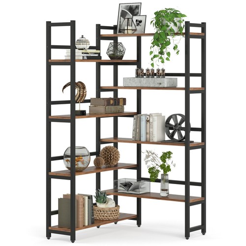 8-Shelf Corner Bookcase Industrial L Shaped Bookshelf Etagere Display Storage - Picture 8 of 12