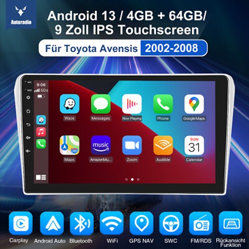 9" Android 14 Autoradio für Toyota Avensis T25 2002-2008 GPS Navi WIFI BT FM RDS - Bild 3 von 14