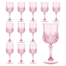 12 Pcs Pink Wine Glasses, Plastic Disposable Goblets Champagne Cups Drinking ...