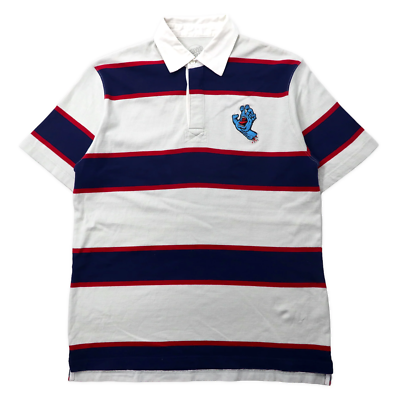 Santa CRUZ STRIPED Polo Shirt L White Cotton Logo Embroidery Mini 