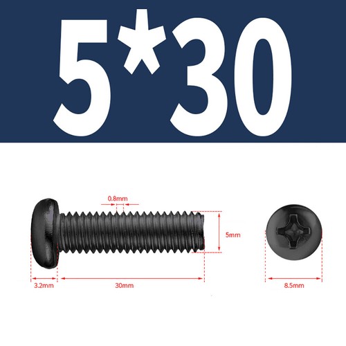 M1-M5 Pan Head Machine Screws Phillips Black Zinc Plated High Tensile 12.9 Bolts - Bild 87 von 87