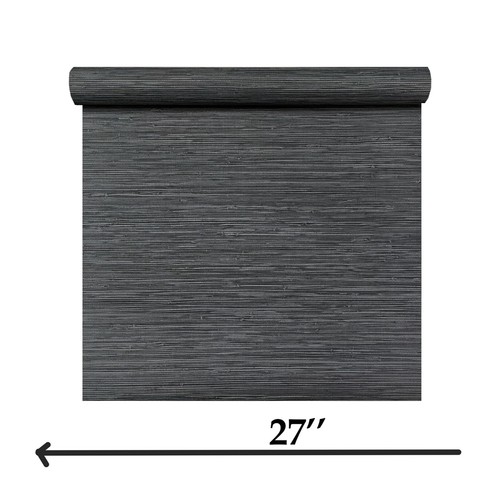 Dark gray heavy vinyl faux grasscloth textured plain contemporary wallpaper roll - Picture 4 of 13