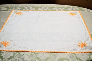 Vintage Crochet Lace Edge Hand Embroidered Linen Table Dresser Cloth Image Is Loading Vintage Crochet Lace Edge Hand Embroidered Linen Table