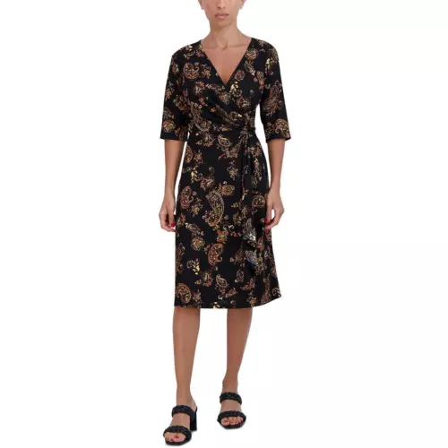 Signature By Robbie Bee Womens V-Neck Knee Wrap Dress Petites BHFO 0445