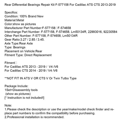 Rear Differential Bearings Repair Kit F-577158 Fit For Cadillac ATS CTS 2013-19 - Picture 10 of 13