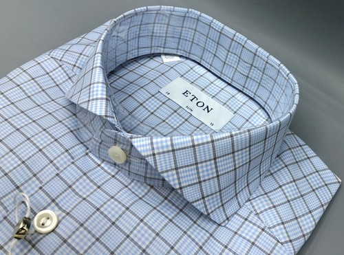 ETON, BLAU KARIERTES HEMD, UK:15, EU:38, UVP:155£! Neu mit Etikett, Slim Fit - Bild 5 von 12