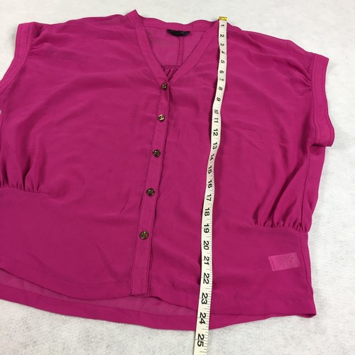 TopShop Chiffon Button Front Blouse Size 6 Womens Bright Pink Sheer Top S  - Picture 6 of 6