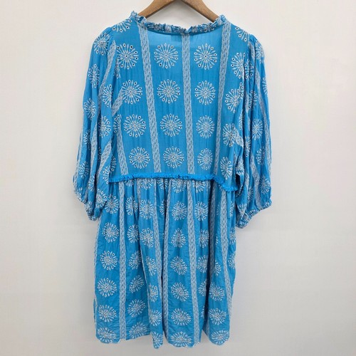 Vestido Umgee Bordado Azul Aqua Para Mujer Talla XL Dobladillo Festoneado Floral Boho Hada - Imagen 7 de 15