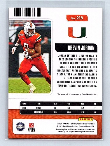 Boleto de campus Panini Contenders 2021 selecciones del draft automático Brevin Jordan SN 20/99 - Imagen 2 de 2
