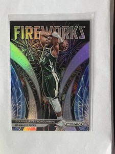 2021-22 Panini Prizm Giannis Antetokounmpo #3 Fireworks Silver Prizm Parallel