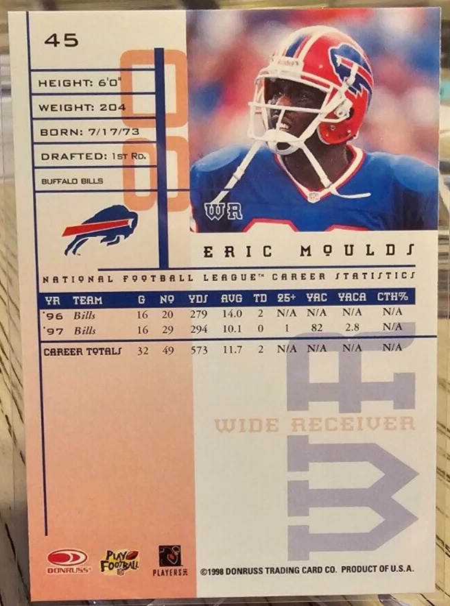 1998 Leaf Rookies & Stars Eric Moulds #45 Buffalo Bills - Image 2 of 2