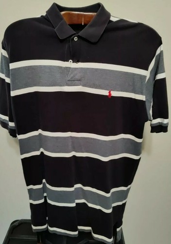 Black and grey striped polo shirt Clearance