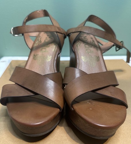Brown Platform Sandals 8.5M – Strappy Boho Chunky Heel Y2K Festival Vibes - Picture 1 of 8