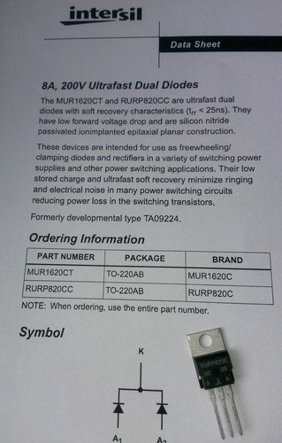 50 Stück RURP820C 8A 200V Dual Ultrafast Diodes (MUR1620C) TO220AB (M1539-50) - Picture 3 of 4