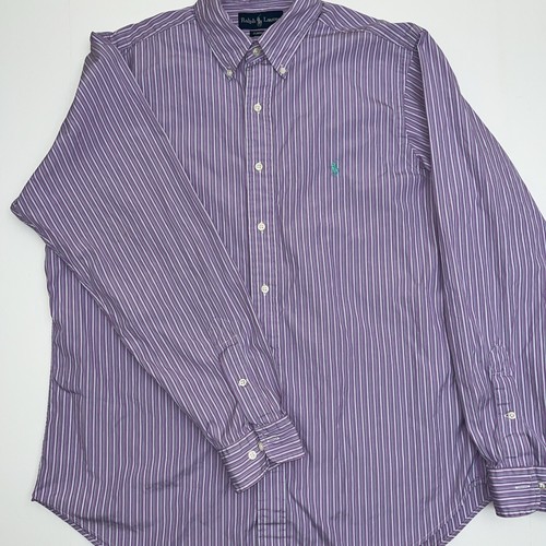 Ralph Lauren Hemd Herren Größe 16 1/2 L Lila Streifen Classic Fit Langarm - Bild 2 von 11