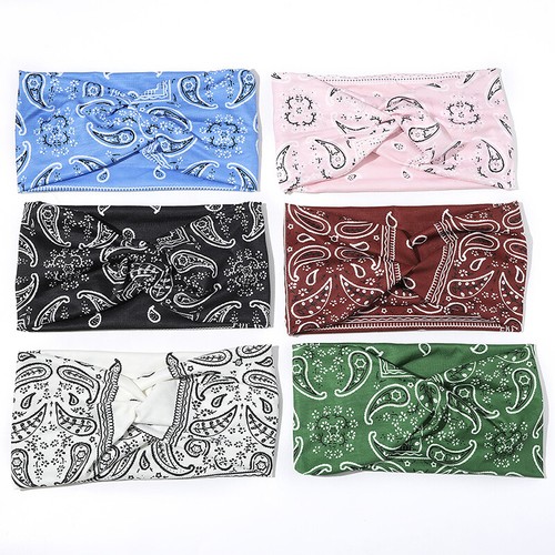 Unisex Elastic Cross Knot Cashew Printing Turban Headwrap Wide Headband Headwear - Picture 11 of 27