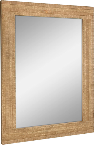 24" X 18" Rectangle Natural Wood Frame Wall Mirror with Attached Hanging Bracket - Picture 2 of 6