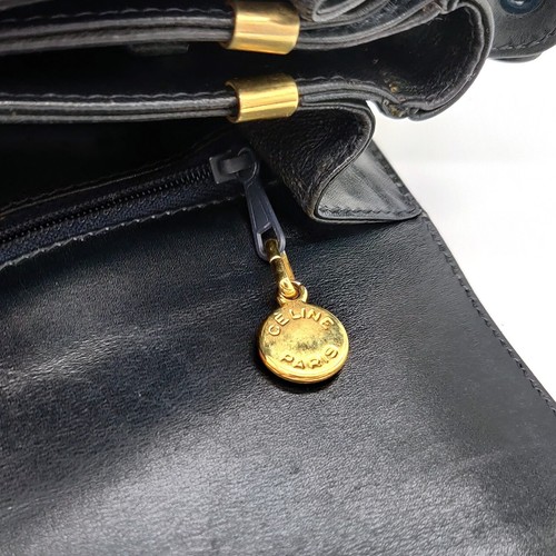 Vintage Celine Shoulder Bag C Macadam Canvas Leather Navy Authentic - Picture 10 of 11