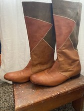 Size 9.5 Sam Edelman Bess Boots 70s Patchwork Green, Brown, Orange