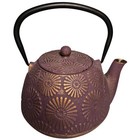 Purple and Gold Flower Cast Iron Teapot Black Enamel Interior 5.5 in