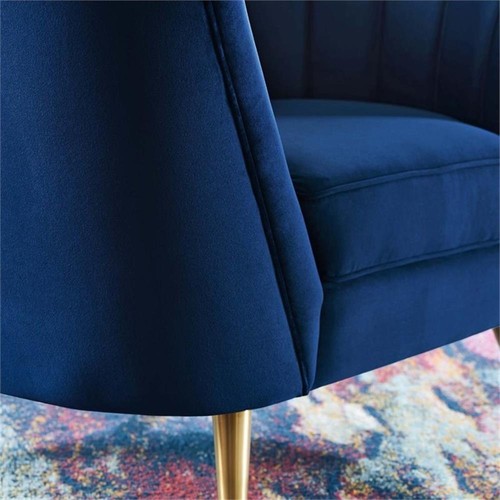 Modway Opportunity Modern Performance Velvet Armchair in Navy Finish - Picture 6 of 8