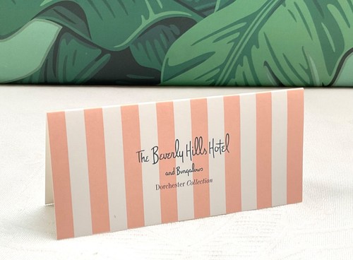 The Beverly Hills Hotel and Bungalows Room Service Trolly Cart Card Pink Stripes