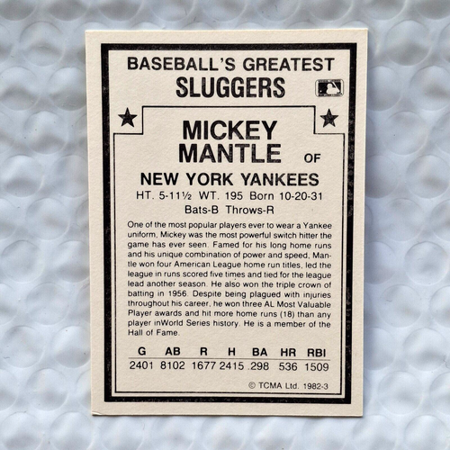1982 TCMA Baseball Greatest Sluggers - MICKEY MANTLE - Card # 1982-3 - Picture 4 of 6