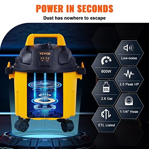 Wet Dry Vac, 2.5 Peak HP, 3 in 1 Portable Shop Vacuum with Blowing 2.6 Gallon - Picture 4 of 7