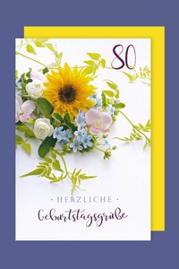 80 Geburtstag Karte Grusskarte Blumenwiese Prage Foliendruck