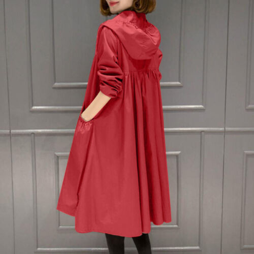 Women's Trench Coat Loose Hooded Mid-length Knee-length top A-line Loose Jackets - Picture 2 of 17