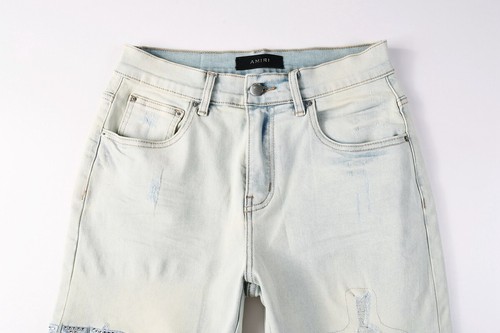 Neu Pop Herren Shorts Hose Kristall Text Stickerei Skinny Fit blau Jeans AMI6002 - Bild 11 von 18