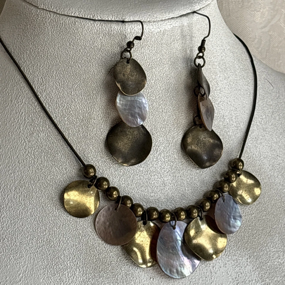 Pendientes Collar Park Lane Flirt Vintage Antiguo Tono Latón Discos Fregona Leer Desc Foto 4 de 4