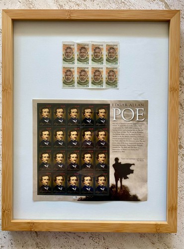 Francobolli letterari autori americani E. A. Poe E. Hemingway personalizzati incorniciati