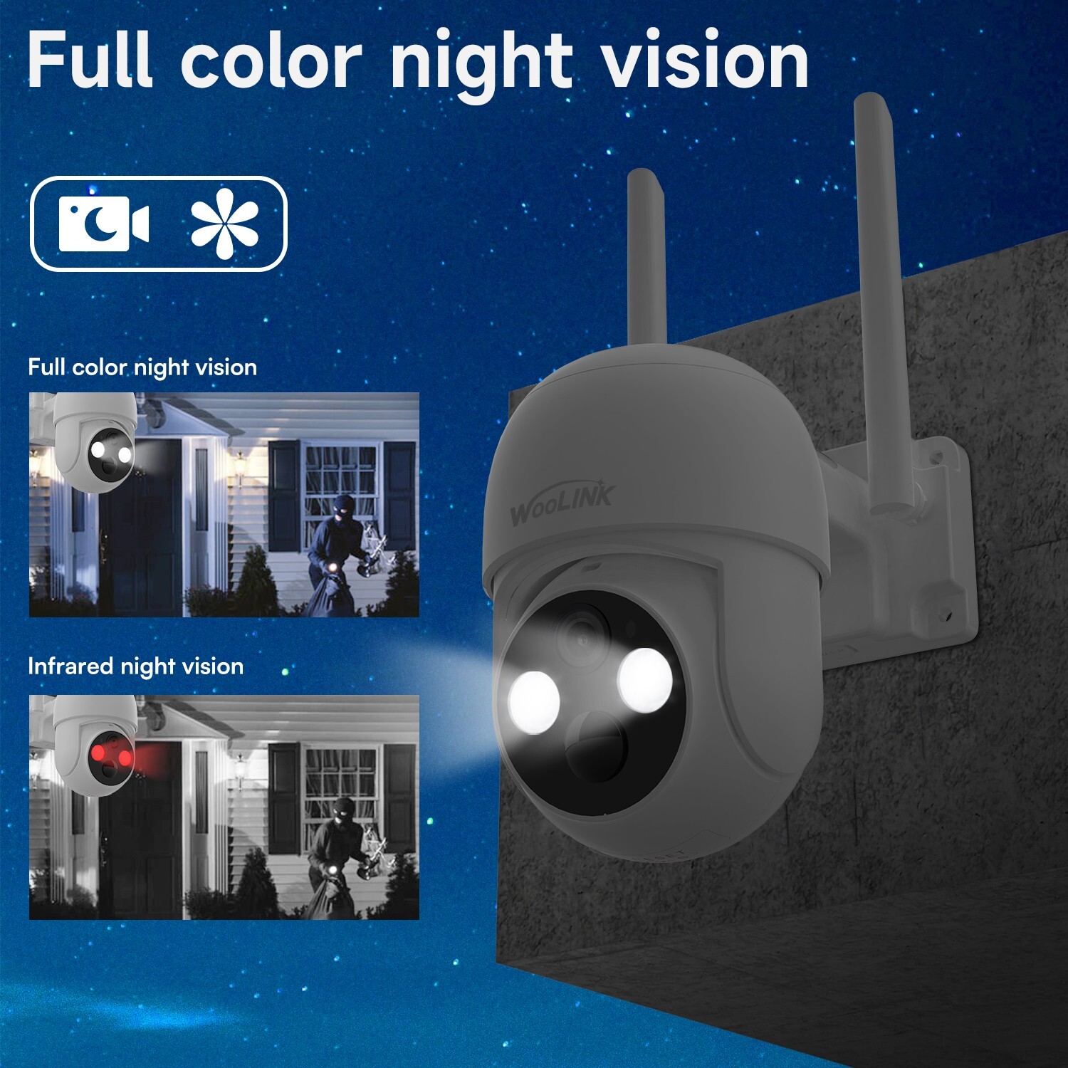 WOOLINK 4MP Solar Camera WiFi Security Camera Pan/Tilt 2K HD Outdoor