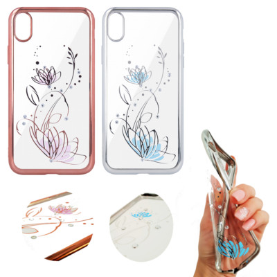 Huawei Honor 8A LOTUS Diamond Silikon Hülle Back Case Cover  Etui Handy Tasche