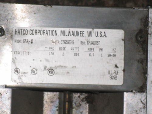 Hatco GRA48115T Glow Ray 48 in INFRARED STRIP HEATER / FOOD WARMER Restaurant - Picture 2 of 2